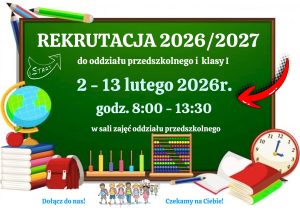 Miniaturka artykułu Rekrutacja do oddziału przedszkolnego i klasy I na r. szk. 2026/2027